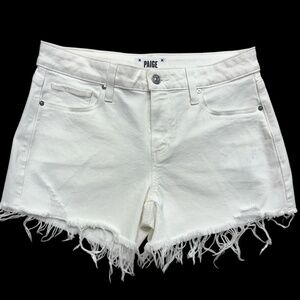 Paige Shorts Women' 26 White Distressed Denim Relaxed Fray Hem Jimmy Jimmy Style